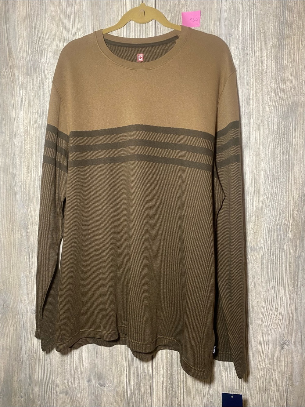 Chaps Two-Tone Brown Long Sleeve Crewneck Shirt